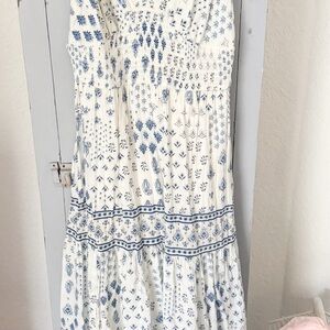 Bila White Maxi Dress with Blue Floral Print